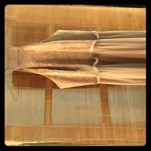 Champagne metallic floor length formal dress